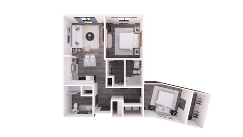 Floor plan for 2 beds, 2 baths, 932 sqft